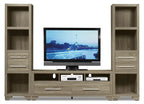 Meuble télé 3 pièces de 99 po avec gestion des câbles pour téléviseurs jusqu'à 65 po – MDF gris