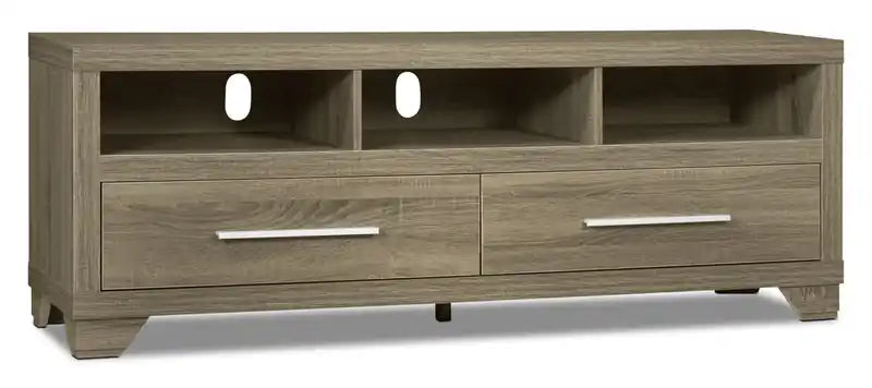 Meuble télé 3 pièces de 99 po avec gestion des câbles pour téléviseurs jusqu'à 65 po – MDF gris