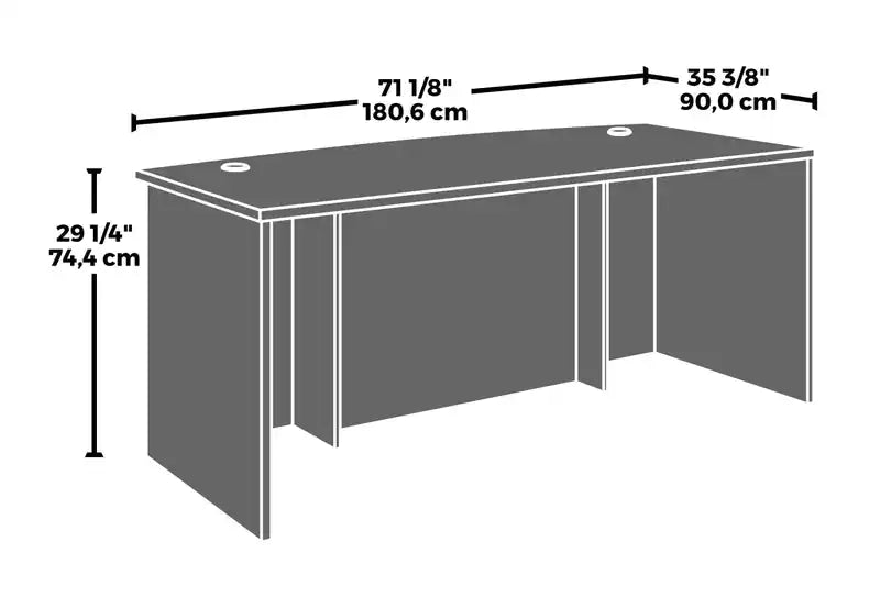 Bureau commercial de 180 cm avec plateau en mélamine de 2,5 cm, gestion des câbles et œillets passe-câbles – Cerisier classique