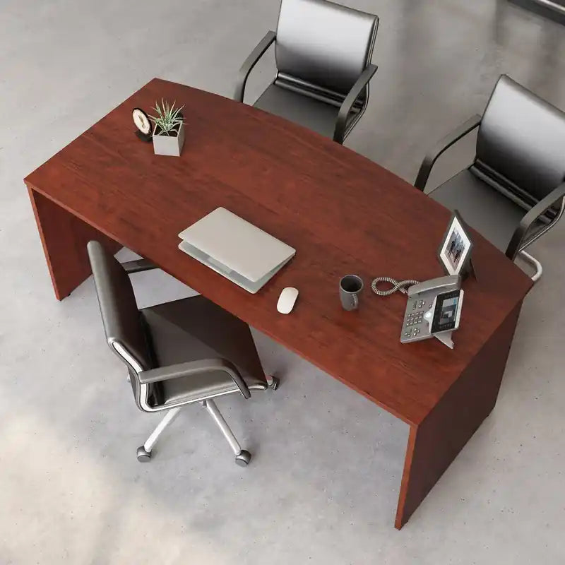 Bureau commercial de 180 cm avec plateau en mélamine de 2,5 cm, gestion des câbles et œillets passe-câbles – Cerisier classique