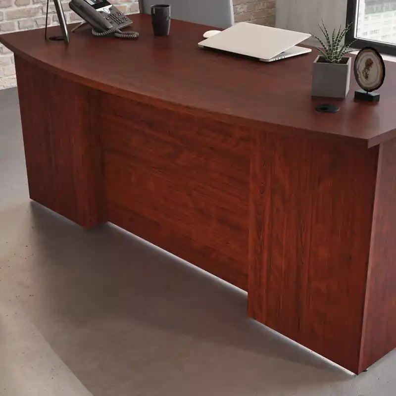 Bureau commercial de 180 cm avec plateau en mélamine de 2,5 cm, gestion des câbles et œillets passe-câbles – Cerisier classique