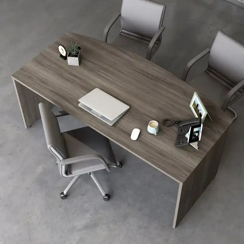 Bureau commercial de 180 cm avec plateau en mélamine de 2,5 cm, gestion des câbles et œillets passe-câbles – Cerisier classique