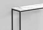 Table console moderne de 31,5 po avec plateau en stratifié imitation marbre et cadre en métal noir ouvert – Console d'entrée