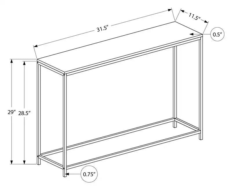 Table console moderne de 31,5 po avec plateau en stratifié imitation marbre et cadre en métal noir ouvert – Console d'entrée