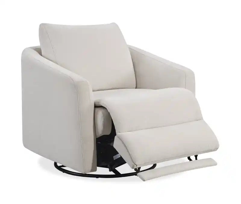 Fauteuil inclinable pivotant motorisé en tissu Cindy Crawford Home Aspen 33,5 avec repose-pieds motorisé - Albâtre