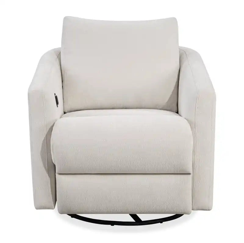 Fauteuil inclinable pivotant motorisé en tissu Cindy Crawford Home Aspen 33,5 avec repose-pieds motorisé - Albâtre