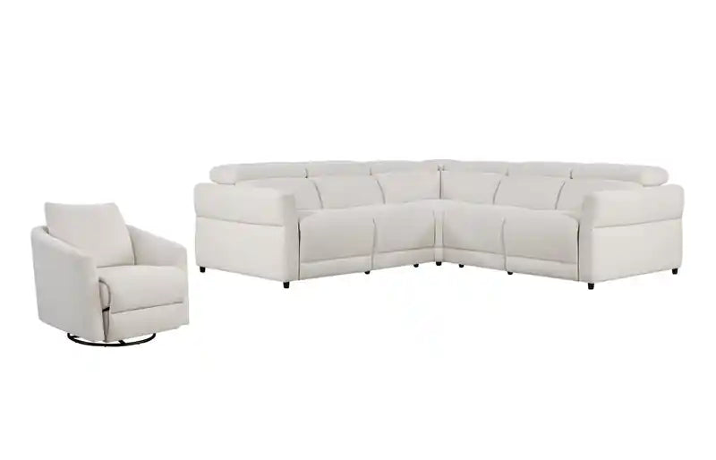Fauteuil inclinable pivotant motorisé en tissu Cindy Crawford Home Aspen 33,5 avec repose-pieds motorisé - Albâtre