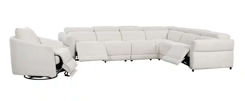 Fauteuil inclinable pivotant motorisé en tissu Cindy Crawford Home Aspen 33,5 avec repose-pieds motorisé - Albâtre