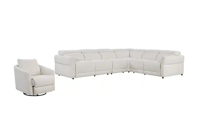 Fauteuil inclinable pivotant motorisé en tissu Cindy Crawford Home Aspen 33,5 avec repose-pieds motorisé - Albâtre
