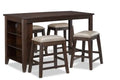 Astoria 5pc Counter-Height Dining Set with Table & 4 Stools, Built-in Shelves, 60W