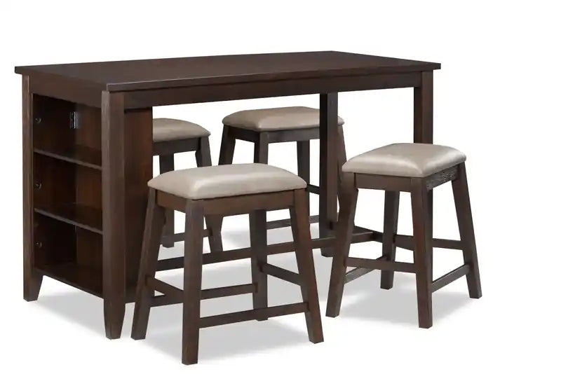 Astoria 5pc Counter-Height Dining Set with Table & 4 Stools, Built-in Shelves, 60W