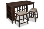 Ensemble de salle à manger Astoria 5 pièces hauteur comptoir avec table et 4 tabourets, étagères intégrées, 60 po L
