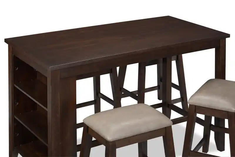 Ensemble de salle à manger Astoria 5 pièces hauteur comptoir avec table et 4 tabourets, étagères intégrées, 60 po L