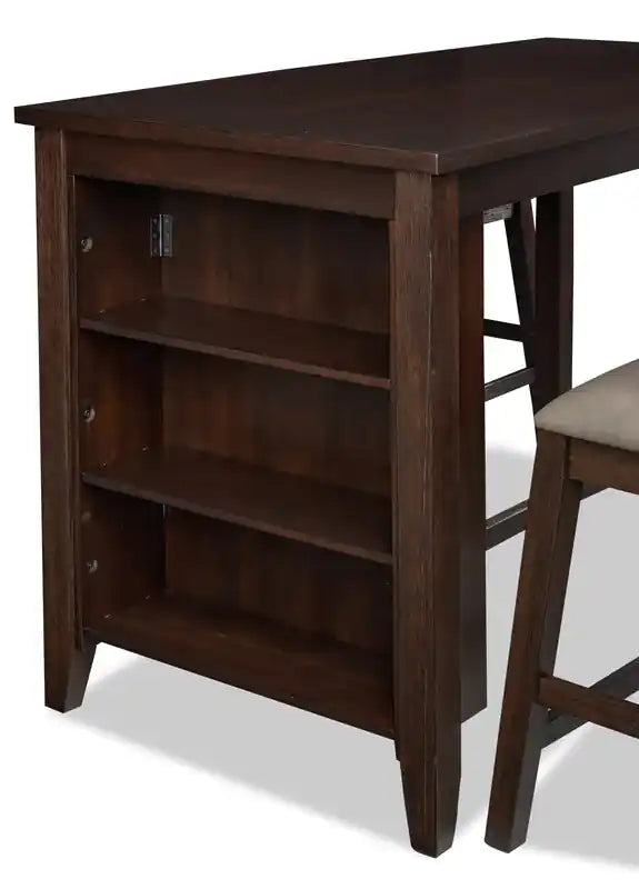 Ensemble de salle à manger Astoria 5 pièces hauteur comptoir avec table et 4 tabourets, étagères intégrées, 60 po L