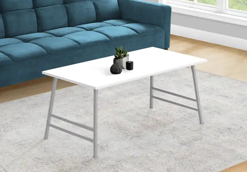 Table basse moderne Atlas 40 - Plateau blanc avec pieds en métal gris