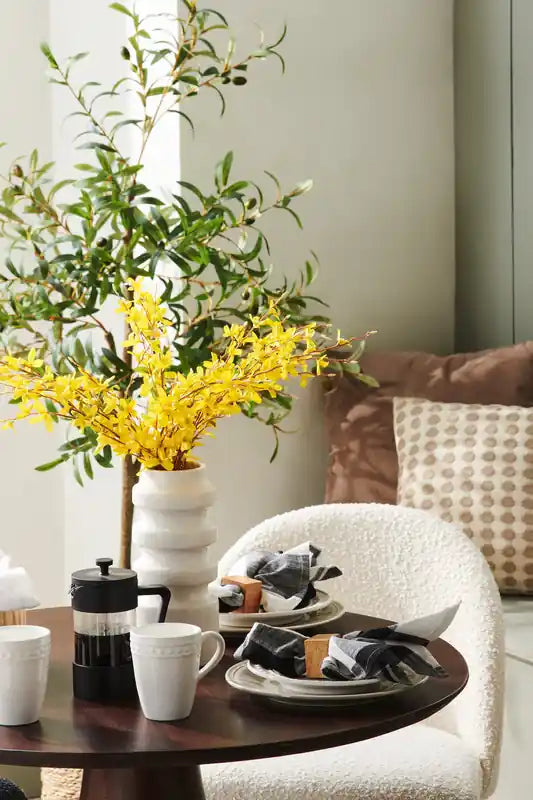 Table de salle à manger Bali, manguier, pied central, ronde 36 po de large