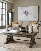 50 Table basse traditionnelle avec rangement – Pin marron foncé avec base en bois à volutes