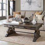 50 Table basse traditionnelle avec rangement – Pin marron foncé avec base en bois à volutes