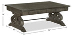 50 Table basse traditionnelle avec rangement – Pin marron foncé avec base en bois à volutes