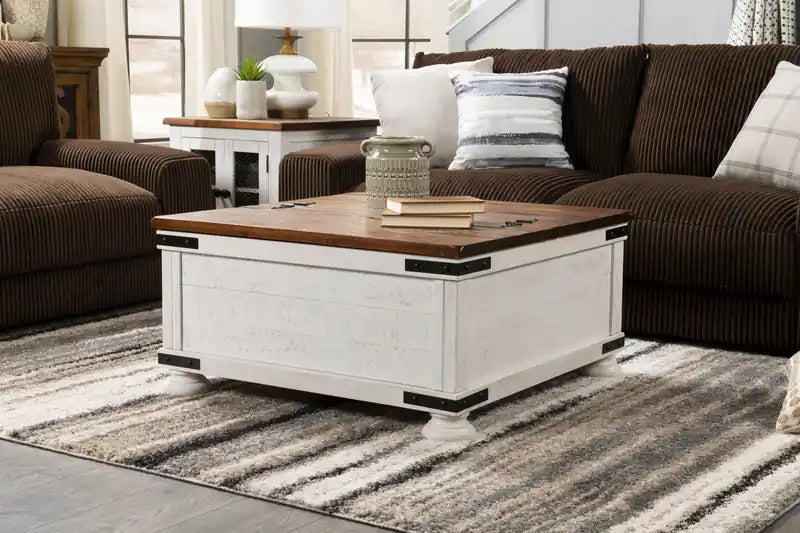 Benjy 36 Table basse rustique avec rangement – Bois bicolore