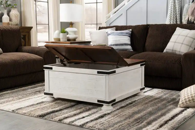 Benjy 36 Table basse rustique avec rangement – Bois bicolore