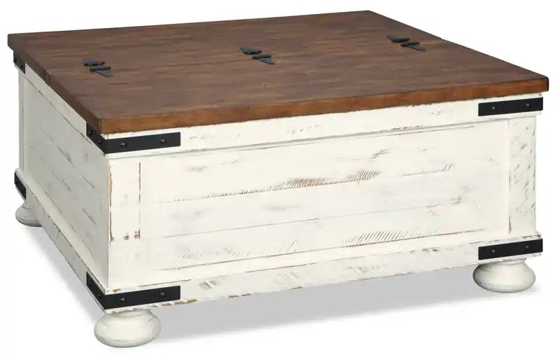 Benjy 36 Table basse rustique avec rangement – Bois bicolore