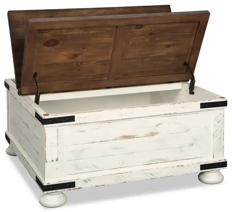 Benjy 36 Table basse rustique avec rangement – Bois bicolore