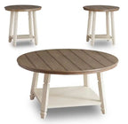 Bolanbrook 40 Rustic Round 3-Pack Coffee + 2 End Tables with Shelf - Two Tone Wood