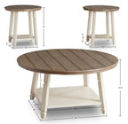 Bolanbrook 40 – Ensemble de 3 tables basses rondes rustiques avec 2 tables d'appoint avec étagère – Bois bicolore