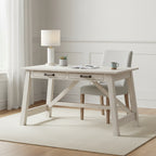 Bureau d'ordinateur moderne de 60 po de style campagnard avec 2 tiroirs – Fini blanchi, base à tréteaux