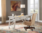 Bureau d'ordinateur moderne de 60 po de style campagnard avec 2 tiroirs – Fini blanchi, base à tréteaux