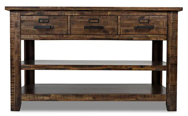 Table console rustique Casey 50 avec rangement et étagère - Bois marron