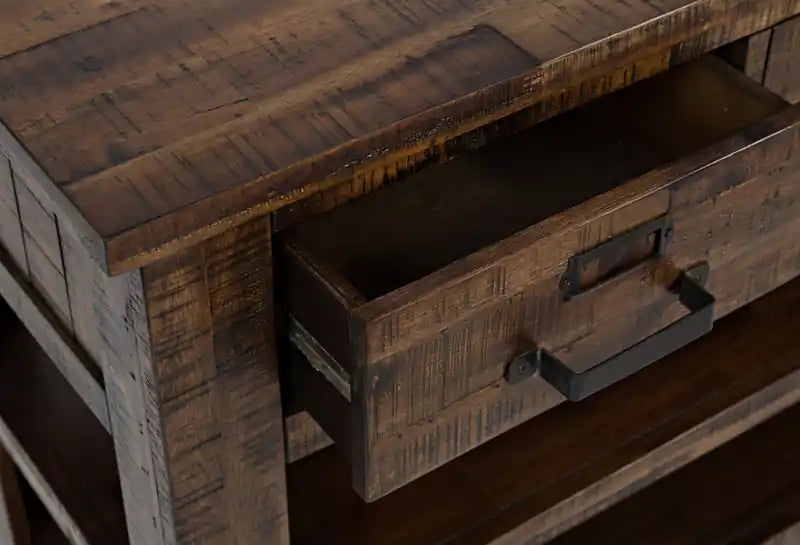 Table console rustique Casey 50 avec rangement et étagère - Bois marron
