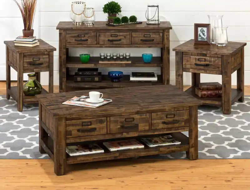Table console rustique Casey 50 avec rangement et étagère - Bois marron