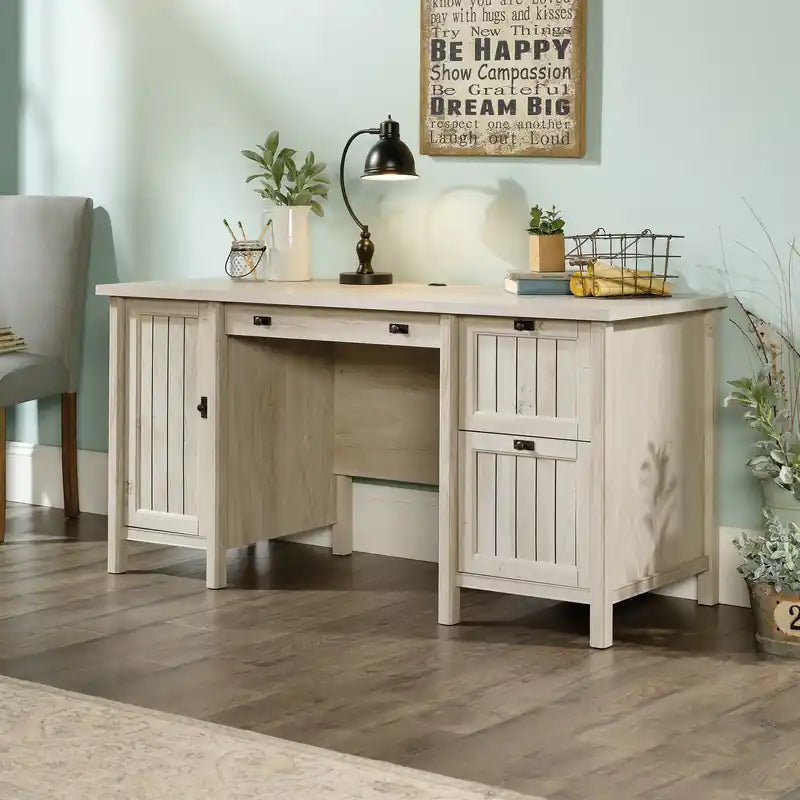 Bureau informatique de qualité commerciale de 150 cm avec 2 tiroirs, un classeur et une étagère réglable – Chêne cendré, garantie de 5 ans