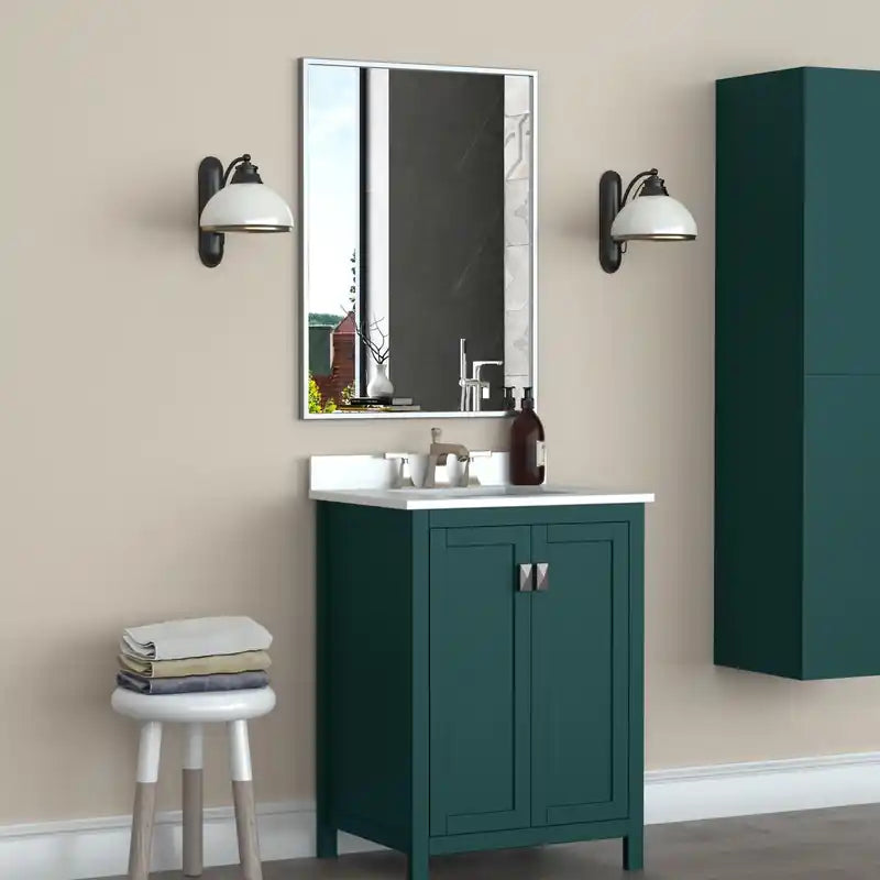 Miroir mural rectangulaire 32" x 24" avec cadre en métal argenté – Décoration moderne pour salle de bain, chambre ou couloir