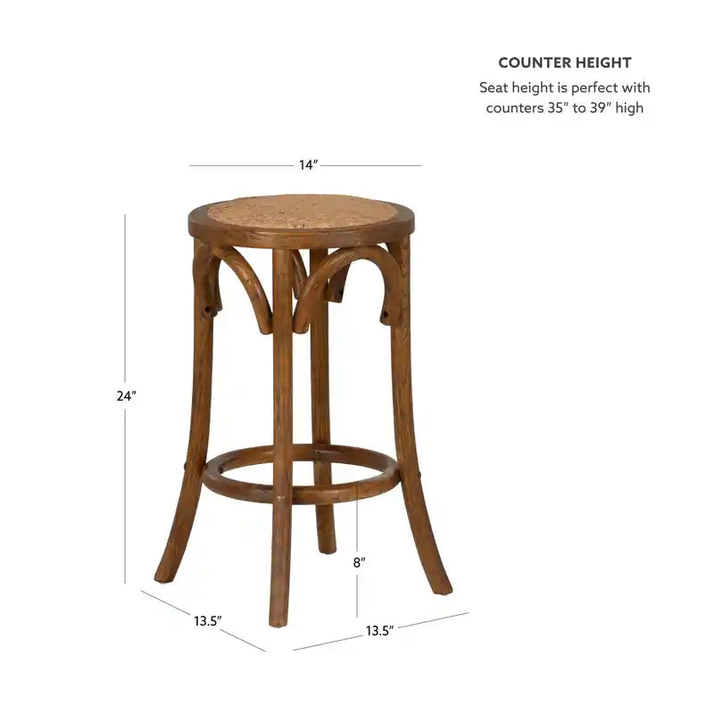 Tabouret de bar en rotin sans dossier, hauteur d'assise 61 cm, brun noyer – Bois massif, capacité 125 kg