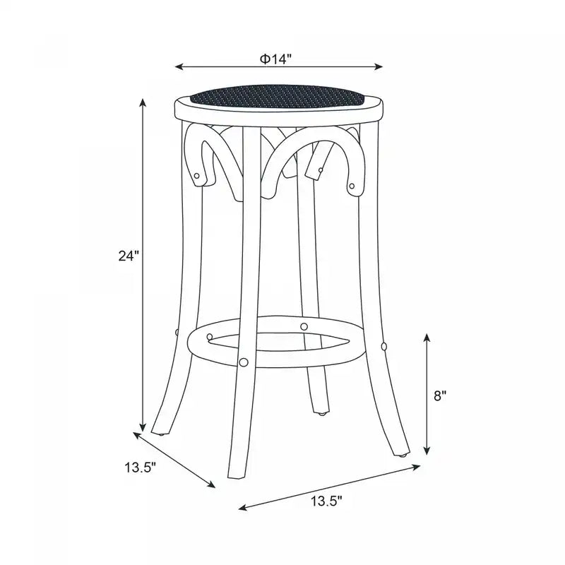 Tabouret de bar en rotin sans dossier, hauteur d'assise 61 cm, brun noyer – Bois massif, capacité 125 kg
