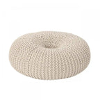 Pouf ottoman rond en coton tricoté – Fait main, beige, 62 cm de diamètre, capacité de 90 kg