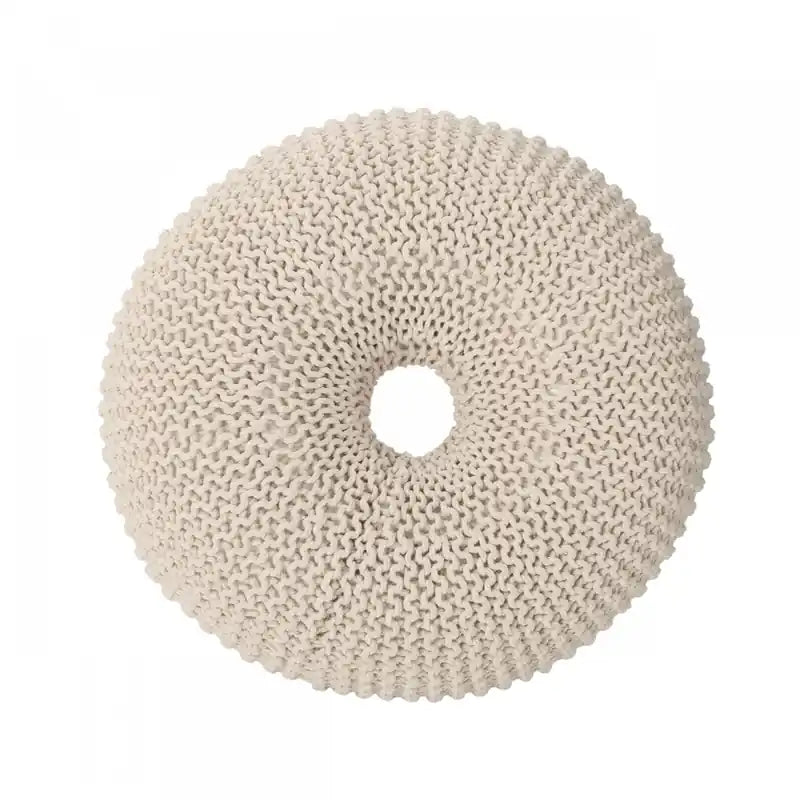 Pouf ottoman rond en coton tricoté – Fait main, beige, 62 cm de diamètre, capacité de 90 kg