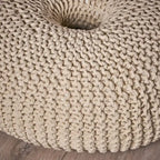 Pouf ottoman rond en coton tricoté – Fait main, beige, 62 cm de diamètre, capacité de 90 kg
