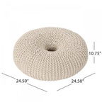 Pouf ottoman rond en coton tricoté – Fait main, beige, 62 cm de diamètre, capacité de 90 kg