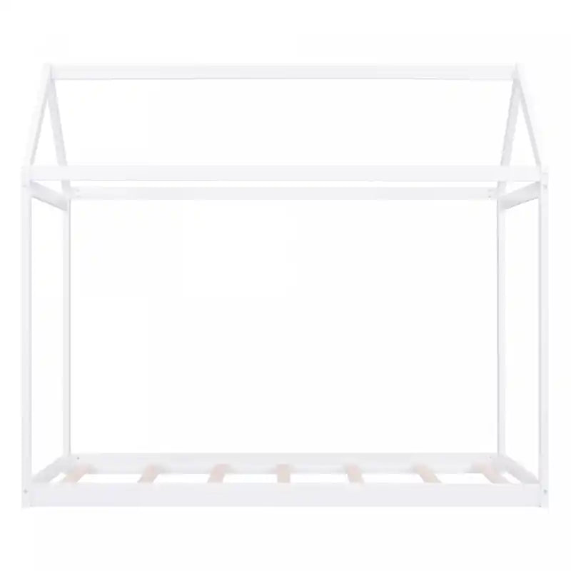 Lit cabane simple pour enfant avec cadre de toit – Pin blanc et bois d'ingénierie, design facile à nettoyer