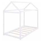 Lit cabane simple pour enfant avec cadre de toit – Pin blanc et bois d'ingénierie, design facile à nettoyer