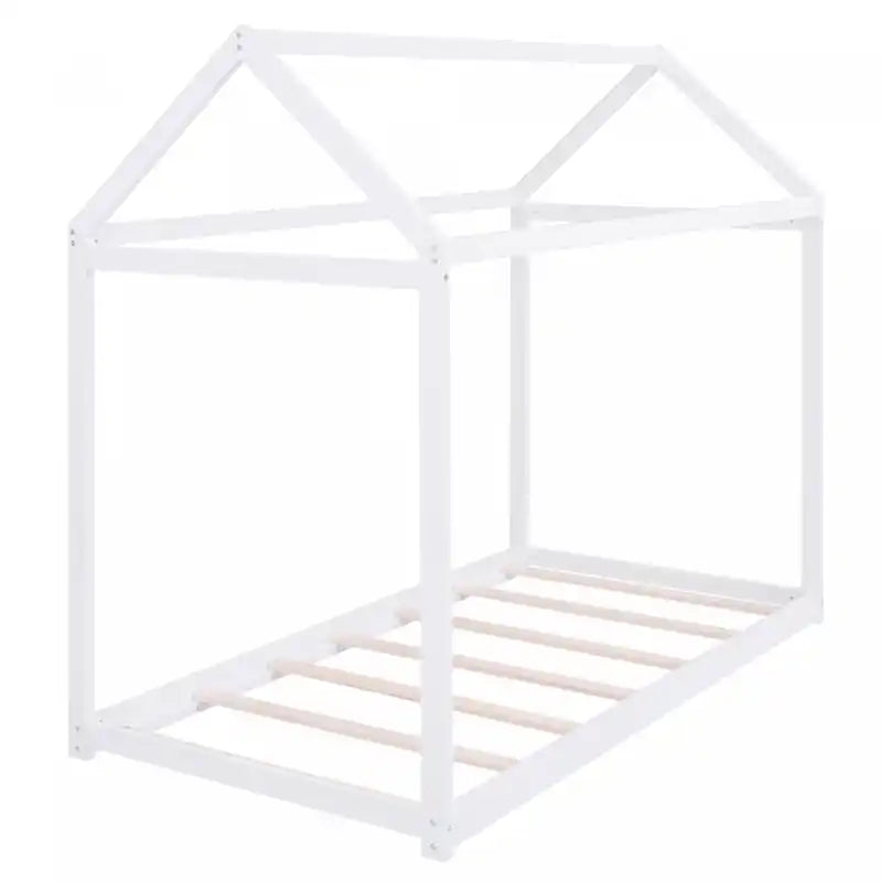 Lit cabane simple pour enfant avec cadre de toit – Pin blanc et bois d'ingénierie, design facile à nettoyer