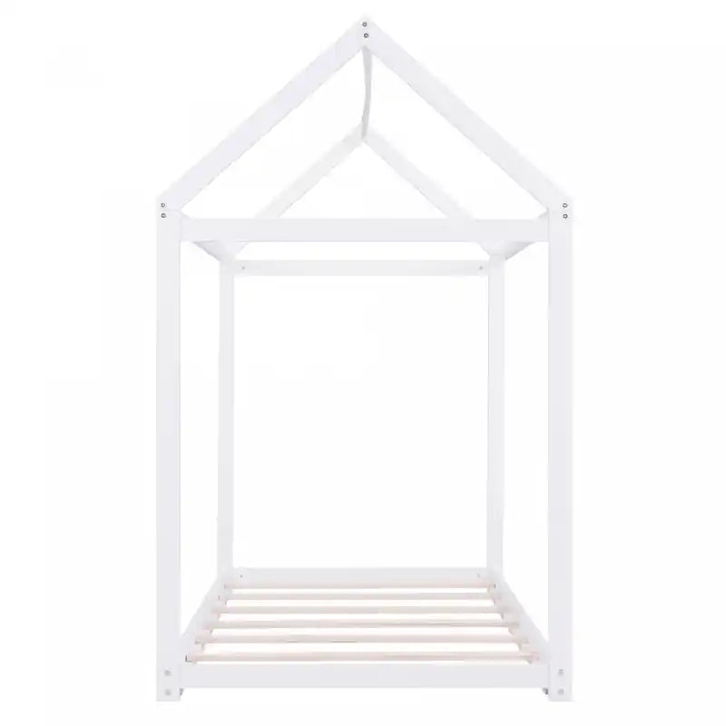 Lit cabane simple pour enfant avec cadre de toit – Pin blanc et bois d'ingénierie, design facile à nettoyer