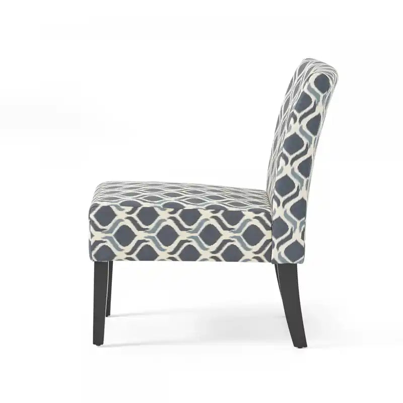 Fauteuil d'appoint Oliver en tissu effet lin avec pieds en hévéa – Bleu et gris