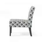 Fauteuil d'appoint Oliver en tissu effet lin avec pieds en hévéa – Bleu et gris