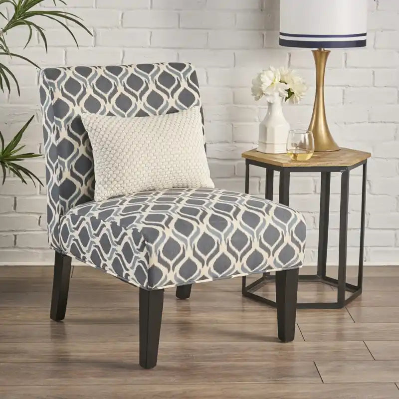 Fauteuil d'appoint Oliver en tissu effet lin avec pieds en hévéa – Bleu et gris