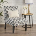 Fauteuil d'appoint Oliver en tissu effet lin avec pieds en hévéa – Bleu et gris